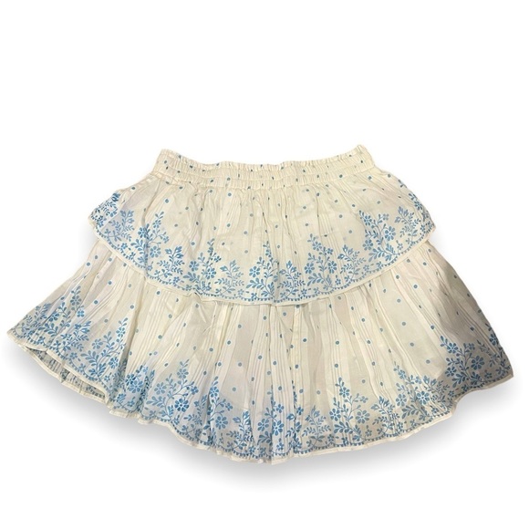 LoveShackFancy Ruffle Mini Skirt Ivory Blue Floral Size Medium - Picture 8 of 11